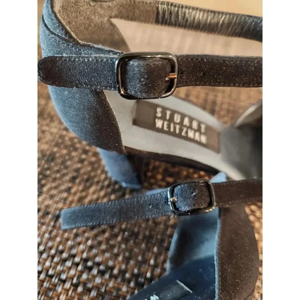 Stuart Weitzman Norma II Black Crepe Pump Heels Singback Peep Toe - Picture 5 of 10
